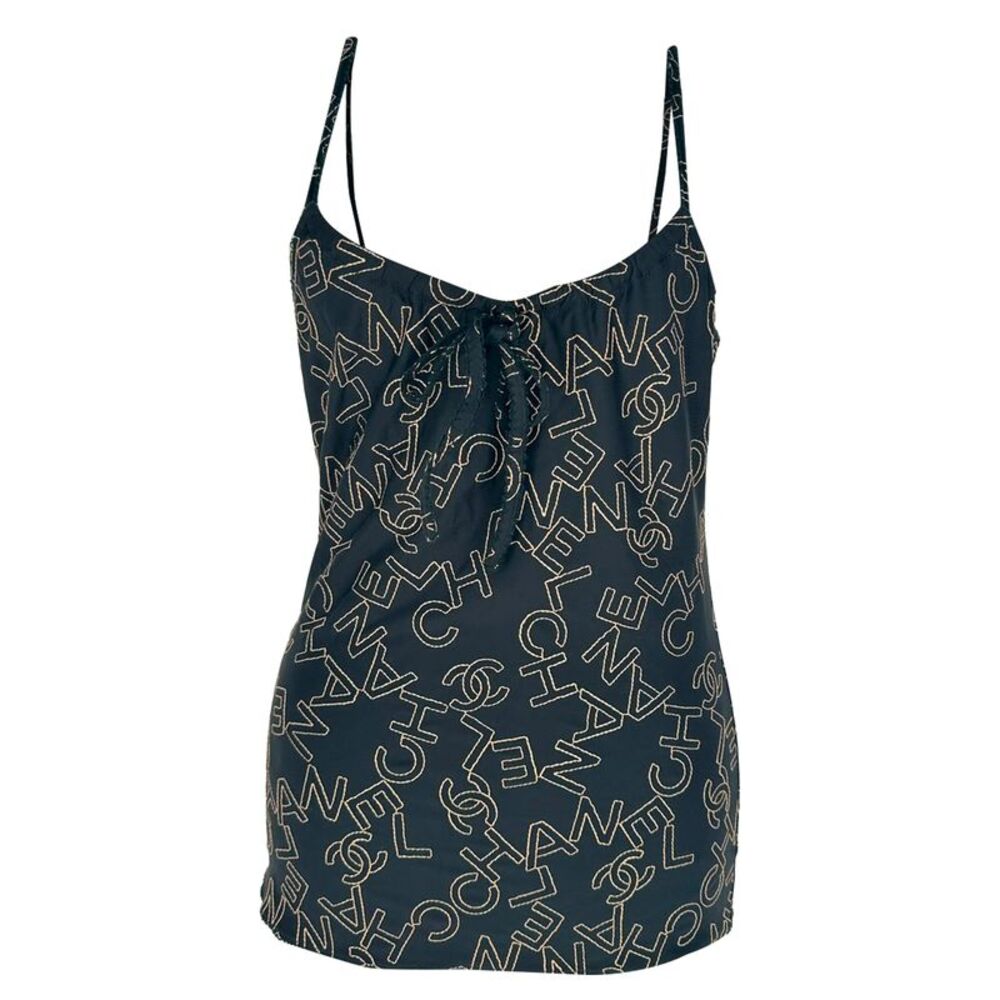 Chanel Logo-Embroidered Tank Top in Black Polyamide